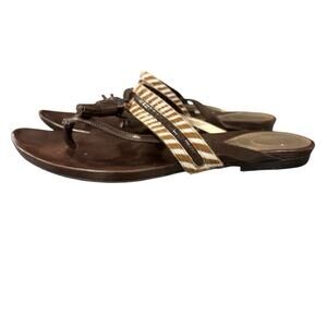 ARMANI Tassel Calf Hair Sandals Flats Animal Print Woodland Bark Brown, size 7.5